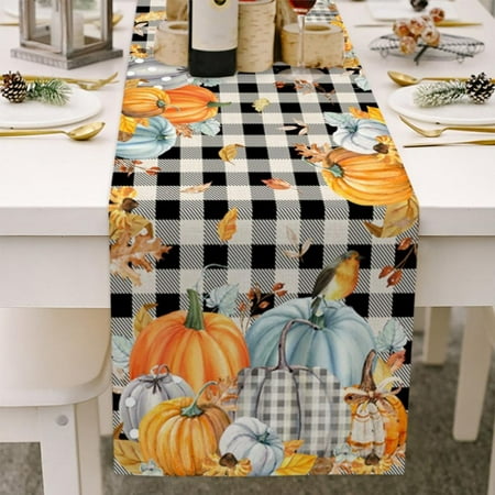 

Thanksgiving Tablecloth Fall Harvest Halloween Table Runner Kitchen Dining Table Scarf Pumpkin Gnome Maple Leaf Print Table Cover