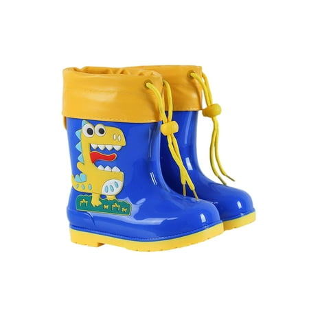 

Colisha Boys Girls Rain Boot Cartoon Waterproof Booties Wide Calf Rubber Boots School Non-slip Rainboot Removable Lining Garden Shoes Royal Blue Yellow 10C