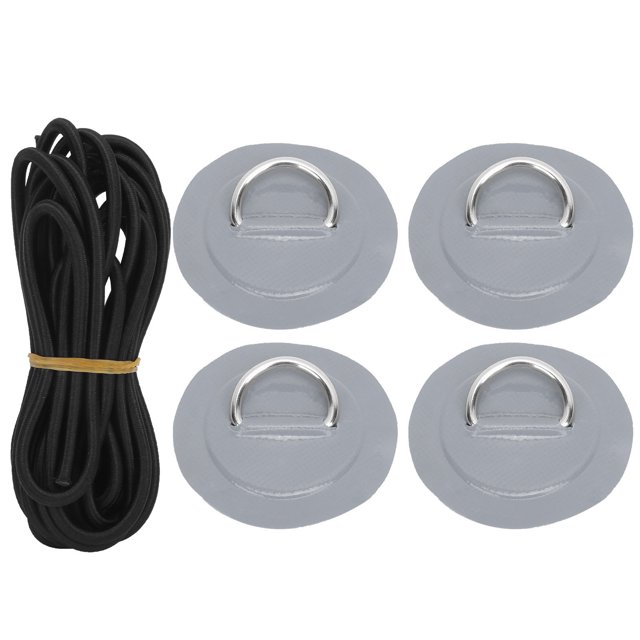 Juego de 4 cordones elásticos de PVC gris con anillos en D y acolchado de acero inoxidable para una fijación segura
