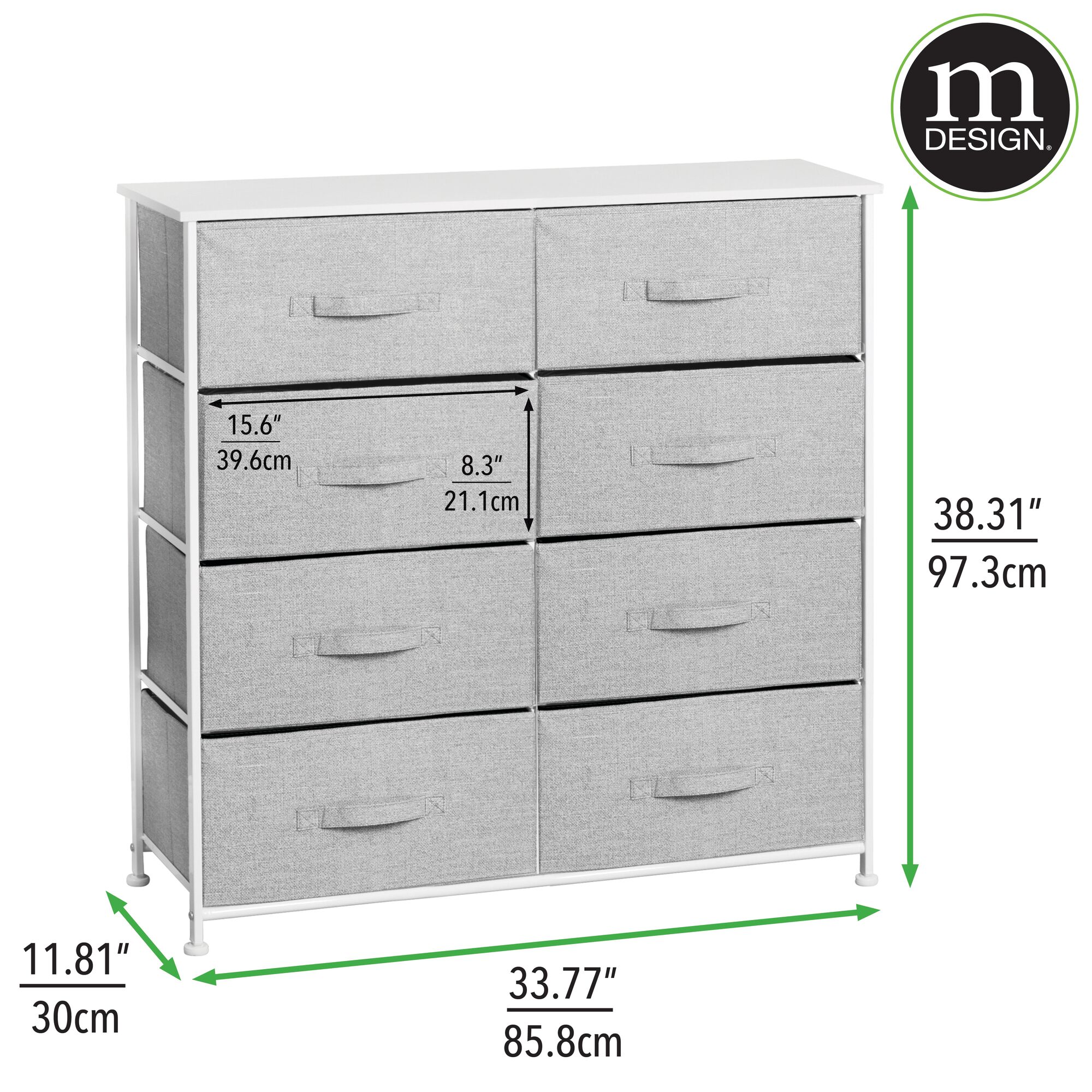 mDesign Large Storage Dresser Furniture with 8 Removable Fabric Drawers, Gray - image 2 of 6