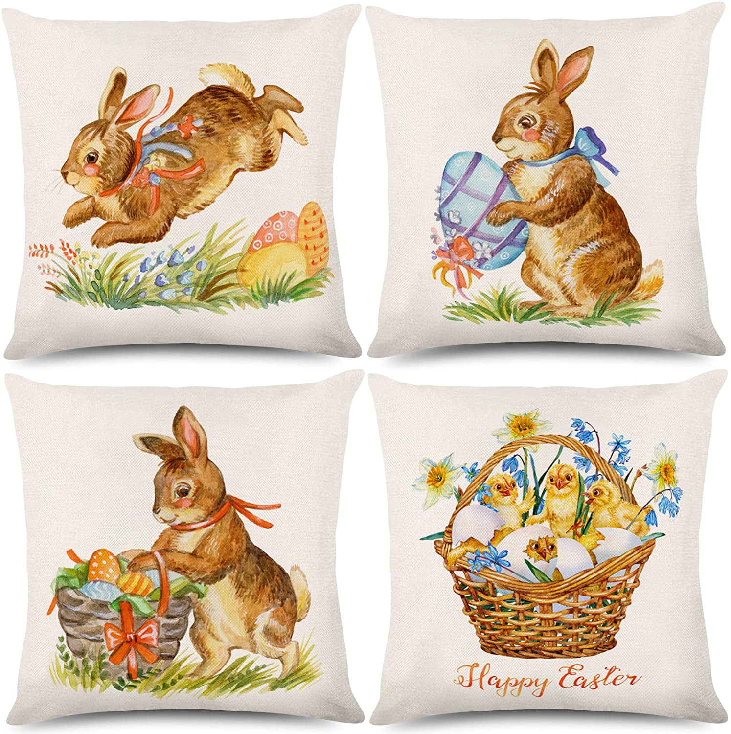 Easter Bunny Home Decorative Throw Pillow Case Cushion Cover Grass Rabbit Flower 