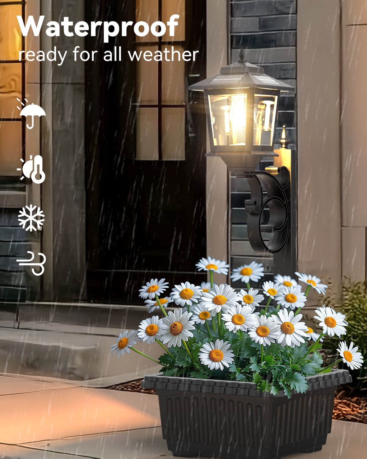 2 in 1 Solar Lamp Post Light with Planter, Waterproof Solar Planter Lights - Wall Mount or Freestanding, Decorative Outdoor Planters for Garden Patio, Front Porch