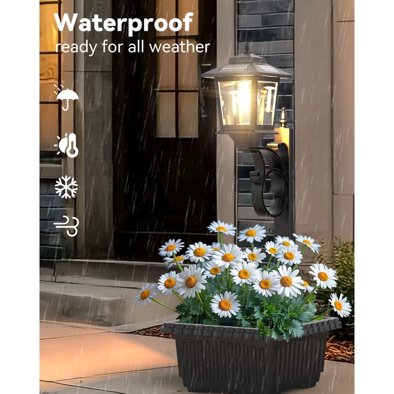 Towponics 2-in-1 Solar Lamp Post With Planter – Outdoor Wall/Floor Mount, Black Metal