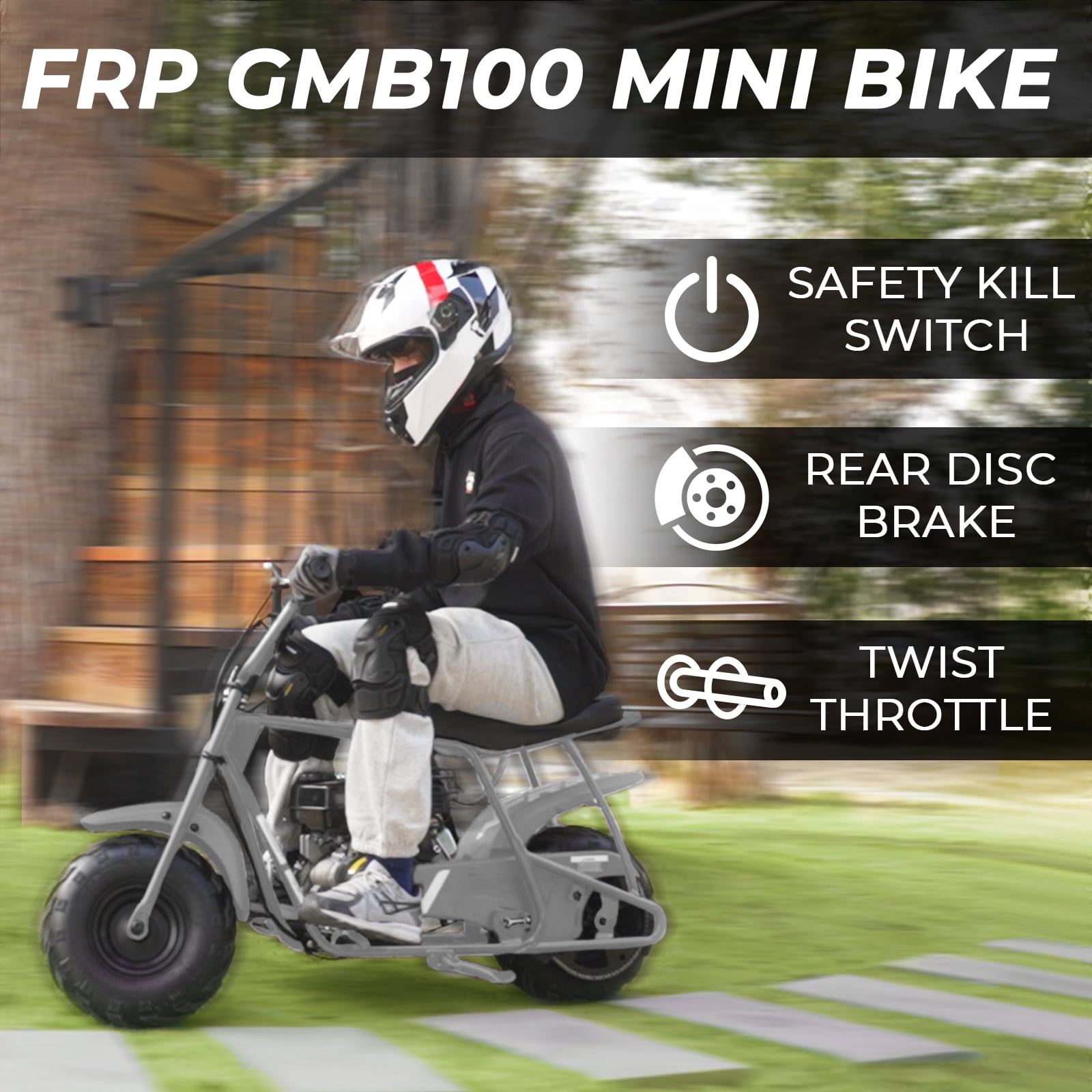 FRP Basic Package GMB100 Gas Powered Mini Dirt Bike 99CC for Teens and Adults, 28MPH Off Road Motorcycle, Weight Support Up to 220 LBS - Gray