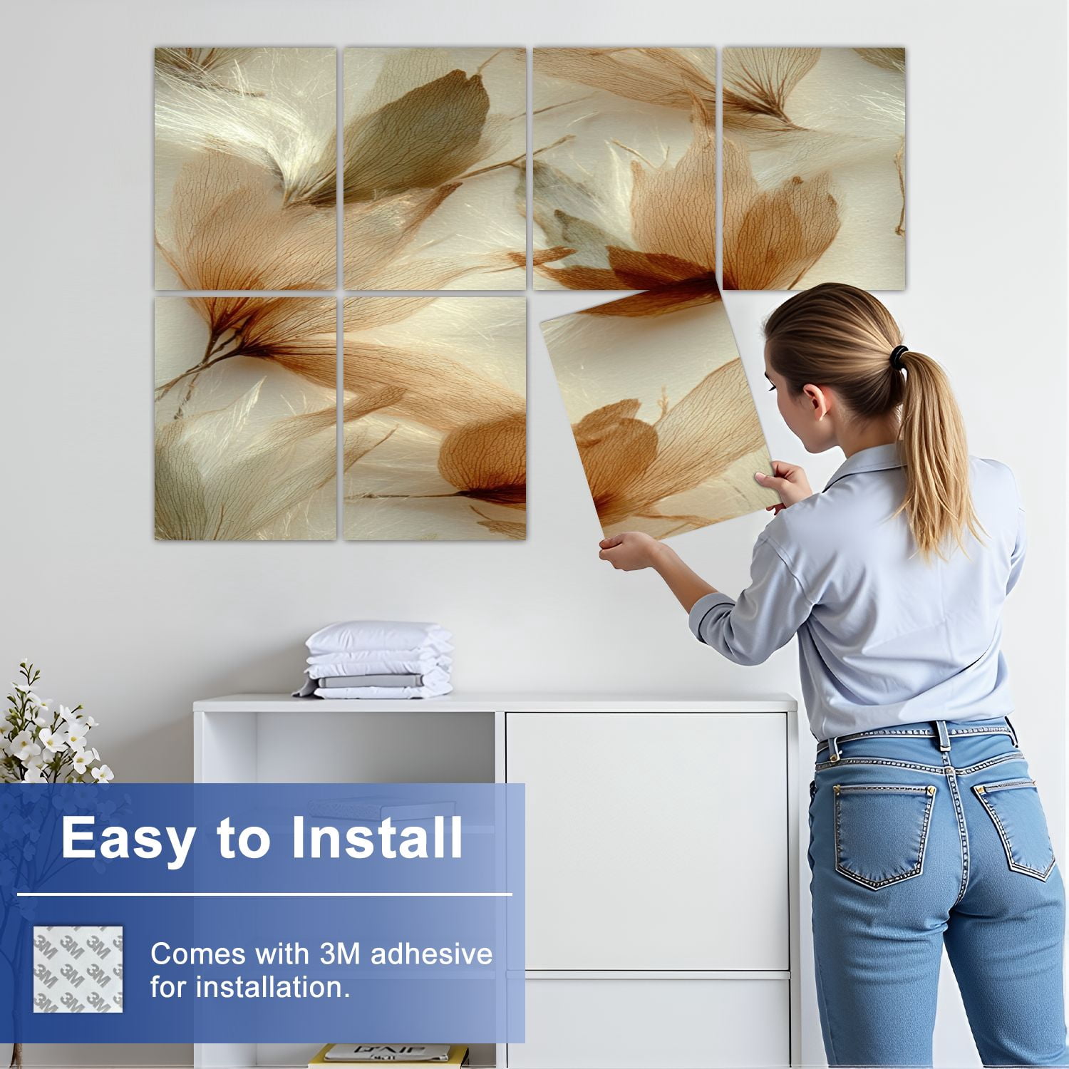 8 Pack Art Acoustic Panels Sound Absorbing Delicate Light Brown Beige Decorative Soundproof Wall Panels Self Adhesive for Nursery Game Room Bedroom 48"x32"