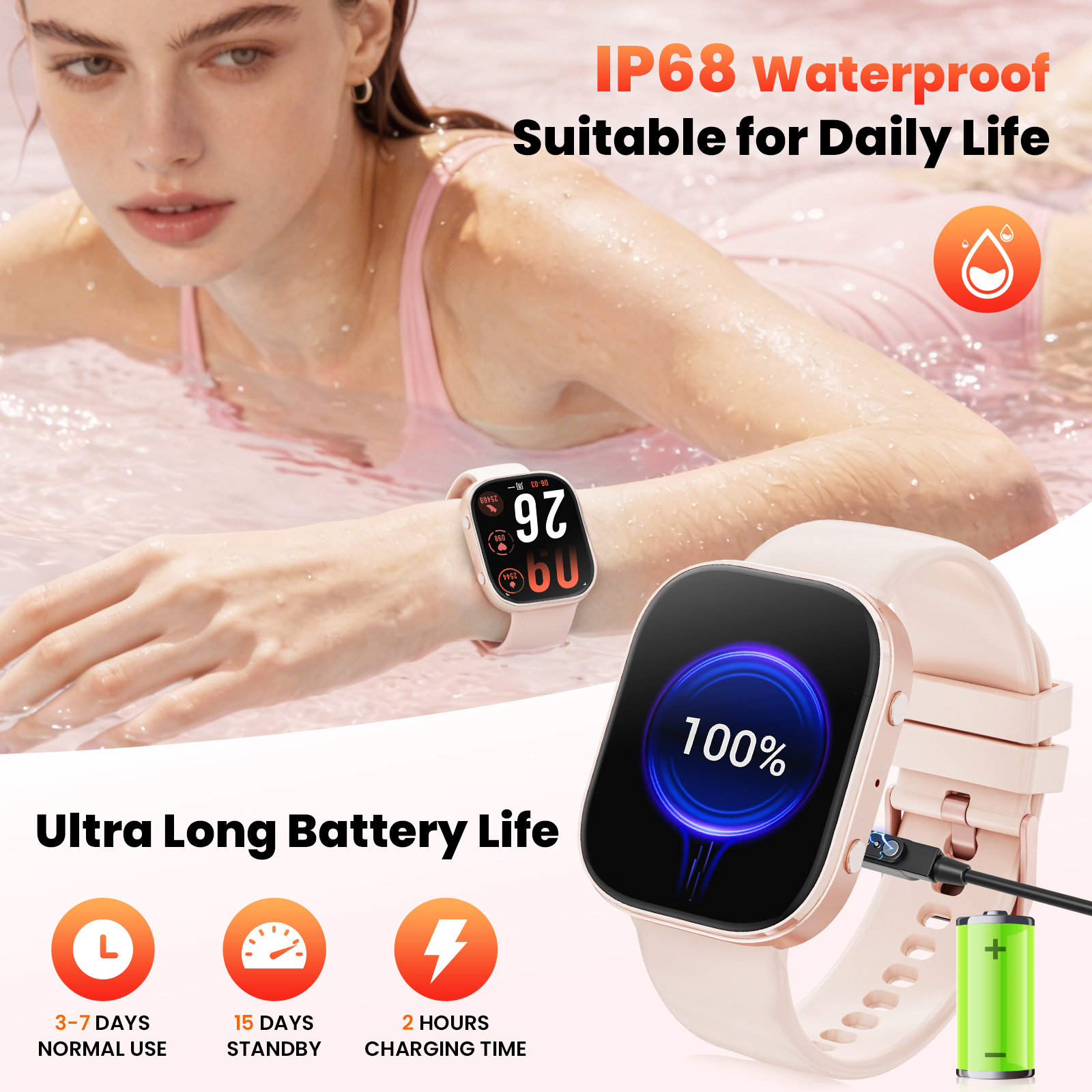 Minsxk 1.88" Smart Watch Fitness Tracker Pink photo 6