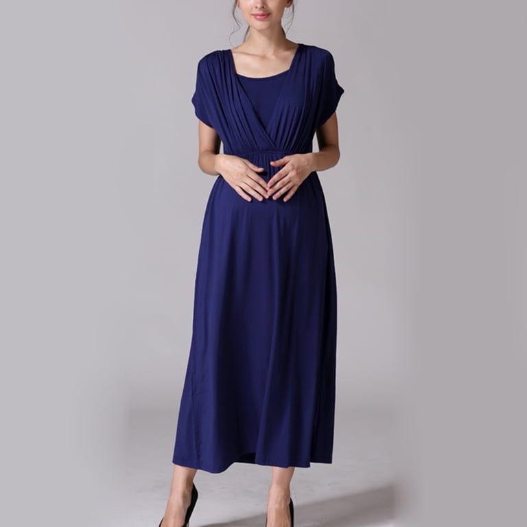 IROINNID Maternity Dress Bump Friendly Dress,Short Sleeve and Round Neck  Maxi Solid Color Dress - Walmart.com