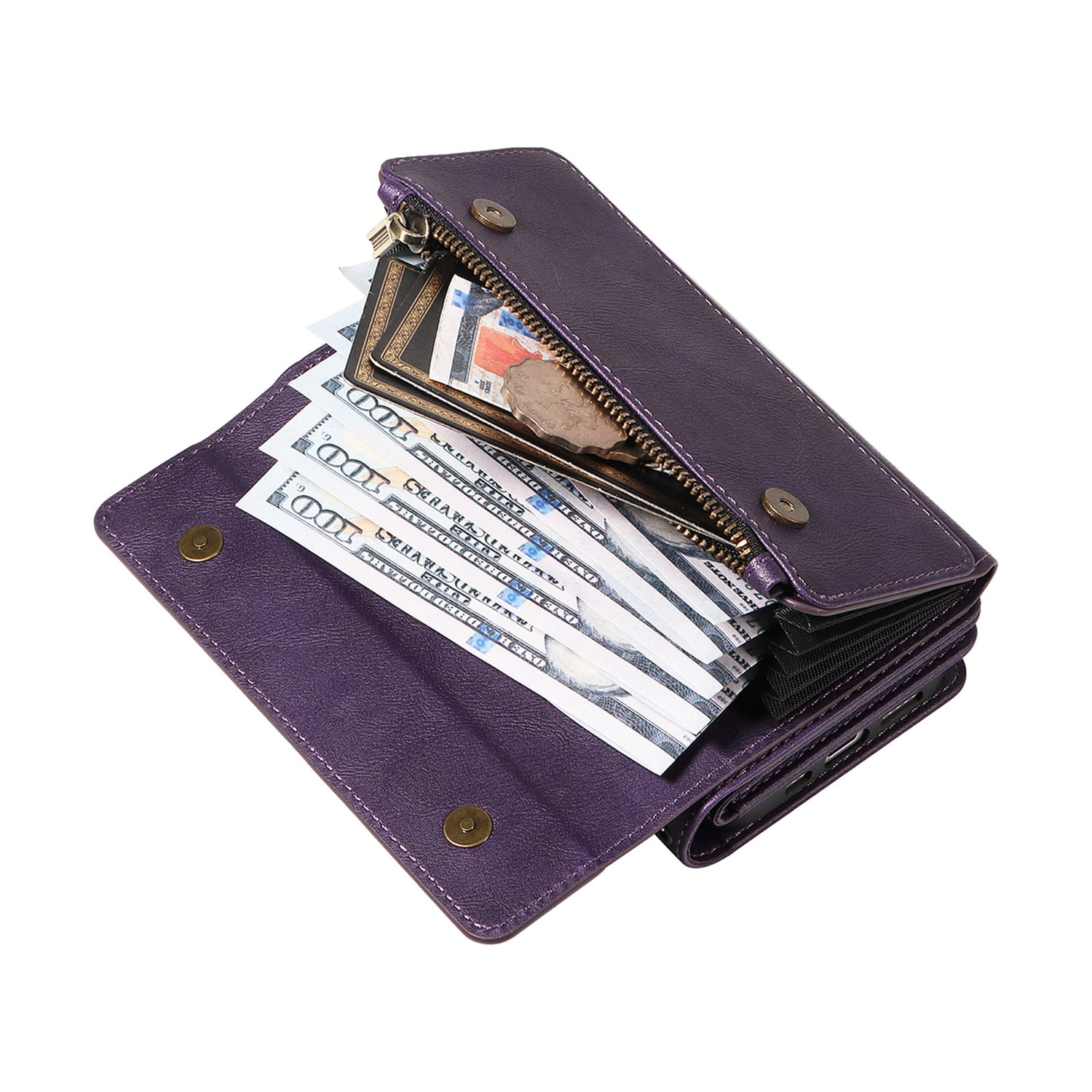 Dteck for Samsung Galaxy S25 FE Case Wallet with RFID Blocking Card Holder for WomenMen, PU Leather Magnetic Snap Flip Zipper Strap Crossbody Wallet Phone Cover 6.7",Purple