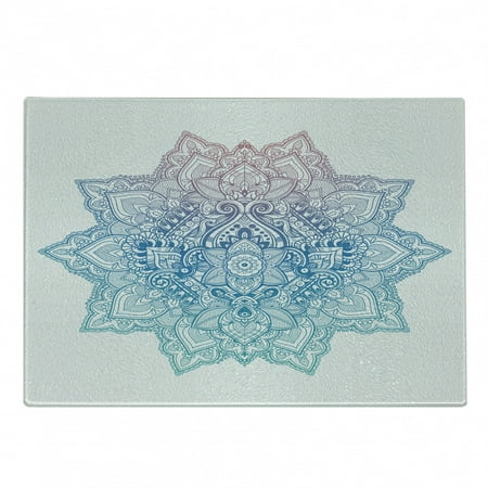 

Lotus Cutting Board Bohemian Tattoo Style Pastel Toned Mandala Abstract Lotus Flower Design Decorative Tempered Glass Cutting and Serving Board Small Size Pale Blue Lilac by Ambesonne