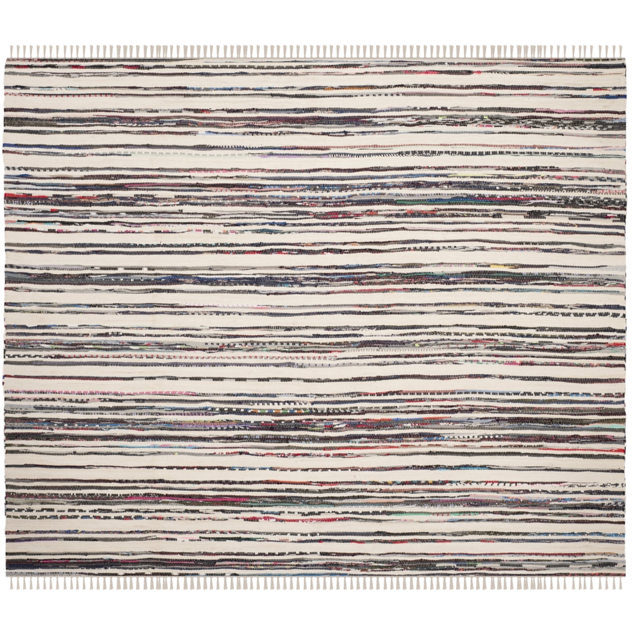 SAFAVIEH Rag Benton Striped Cotton Area Rug, Ivory/Charcoal, 4' x 6'
