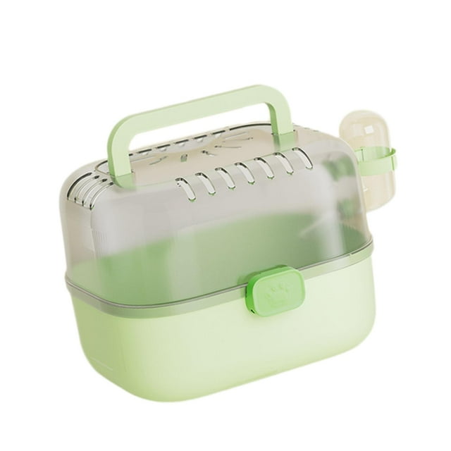 Estuche de transporte para jaula de hámster, cubierta transparente, hábitat para hámster con botella de agua para jerbos, ratones, conejos, petauros Verde
