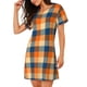 thumbnail image 2 of Fotbe Warm Orange Plaid Bata de Dormir para Mujer con Estampado, Camisón de Algodón de Manga Corta, Ropa de Dormir Casual, 2 of 6