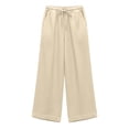 thumbnail image 5 of Juslio Women Pants Fashion Loose Wide-Leg Pants, Linen with Pockets Drawstring Pants Beige XL, 5 of 5