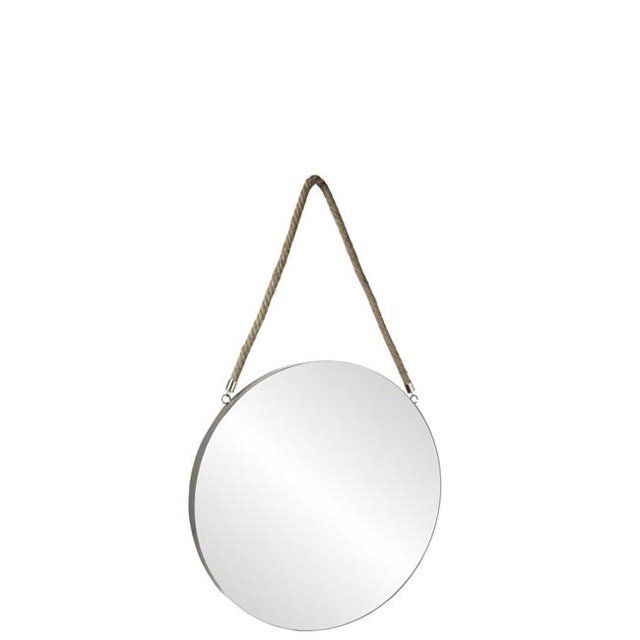Urban Trends Collection 43852 Metal Round Wall Mirror with Top Rope Hanger Coated, Taupe - Medium