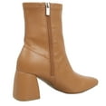 thumbnail image 3 of Delicious Women's Square Toe Flare Block Heel Soft Stretch Ankle Boot, Camel, 7 M US, 3 of 4