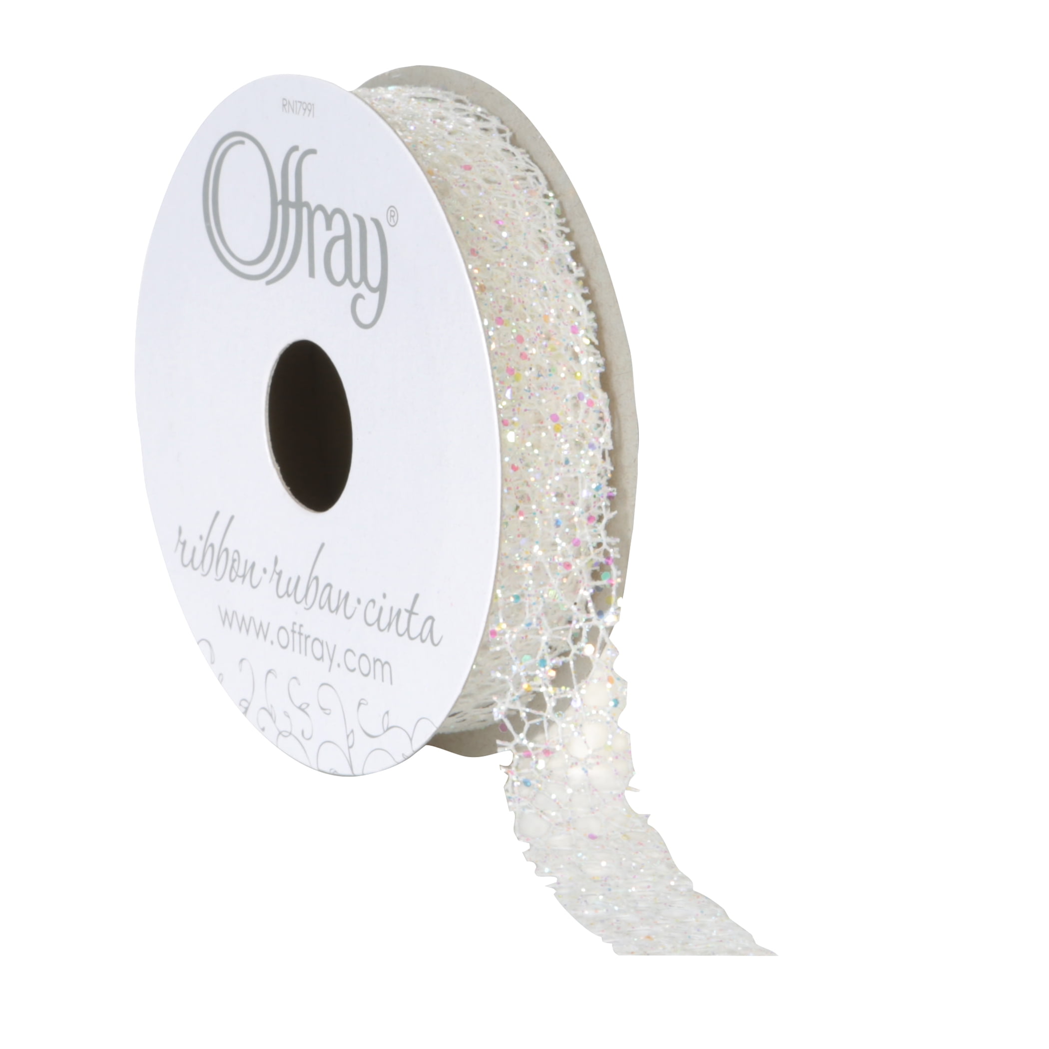 Offray Ribbon, White 5/8 inch Woven Ribbon 9 Feet