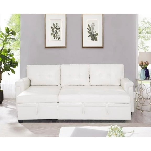 Naomi Home Perry Modern Leather Sectional Sofa with Storage Chaise-Color:White,Fabric:Air Leather