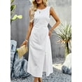 thumbnail image 6 of Womens Casual Dresses Solid Color Dress Long Sleeveless Vest Skirt Summer Temperament Waist Cinching White S, 6 of 8
