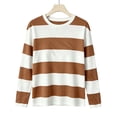 thumbnail image 4 of Bzdzmqm Womens Long Sleeve Striped Pullover Tops Casual Crew Neck Sweaters Fall Winter Loose Fit Knit Tees for Daily Work Office Outfits, Brown XL, 4 of 5