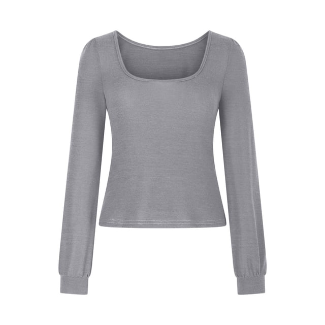 Timegard T-Shirts à Manches Longues pour Femmes Col Rond Hauts Décontractés Couleur Unie Blouses Basiques Confortables Tendance