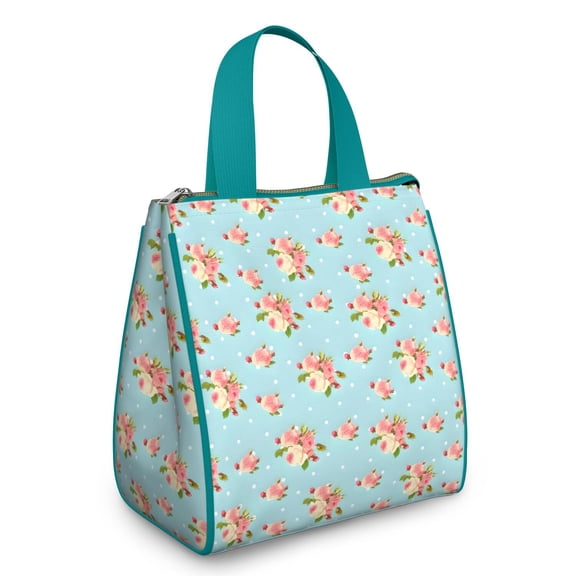 Pioneer Flower Floral Print Pattern Insulated Lunch Bag for Women & Adults,Large Portable Soft Cooler Lunch Bag,Thermal Food Storage Tote with Pearl Cotton,8.66L,8.75x5.75x9.5 Inch