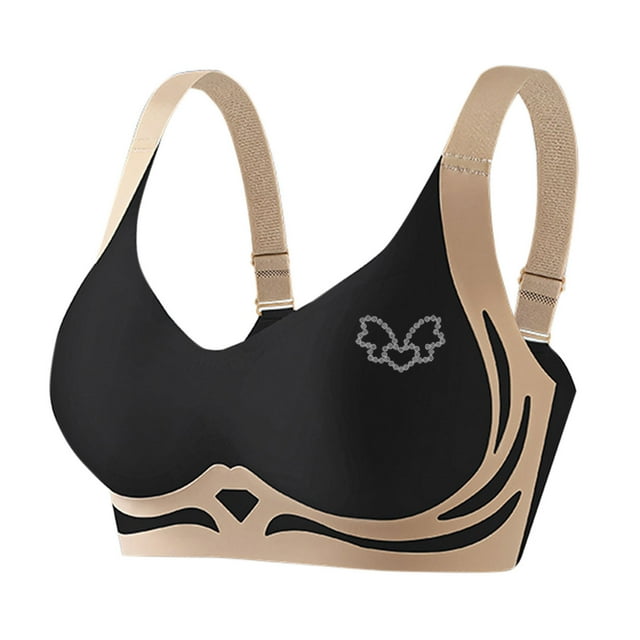 Bocqde Seamless Sport Bras for Women Plus Size Stretch Breathable Wire-Free Gathering Push Up Yoga Bra Rhinestones Soft Support Full Coverage Bra with Adjustable Strap, M-4XL