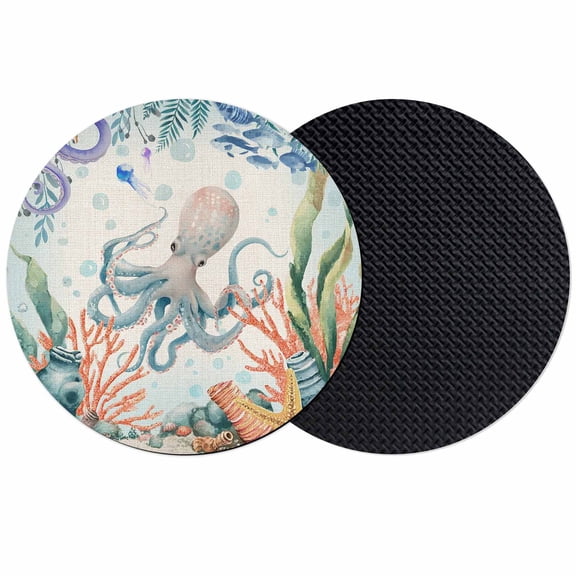 Octopus Coastal Coasters Set of 2, Absorbent Coasters for Drinks, Summer Nautical Starfish Coral Beige Coaster for Desk Coffee Table Protection, Home Decor House Warming Gifts 4"