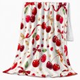 thumbnail image 2 of Red Cherry Gold Bow Festive, Festive Holiday Scene, Warm Flannel Blanket for Living Room and Family Room with Detailed Artwork, Art Lovers Housewarming Gift, Festive Home Decor, 2 of 9
