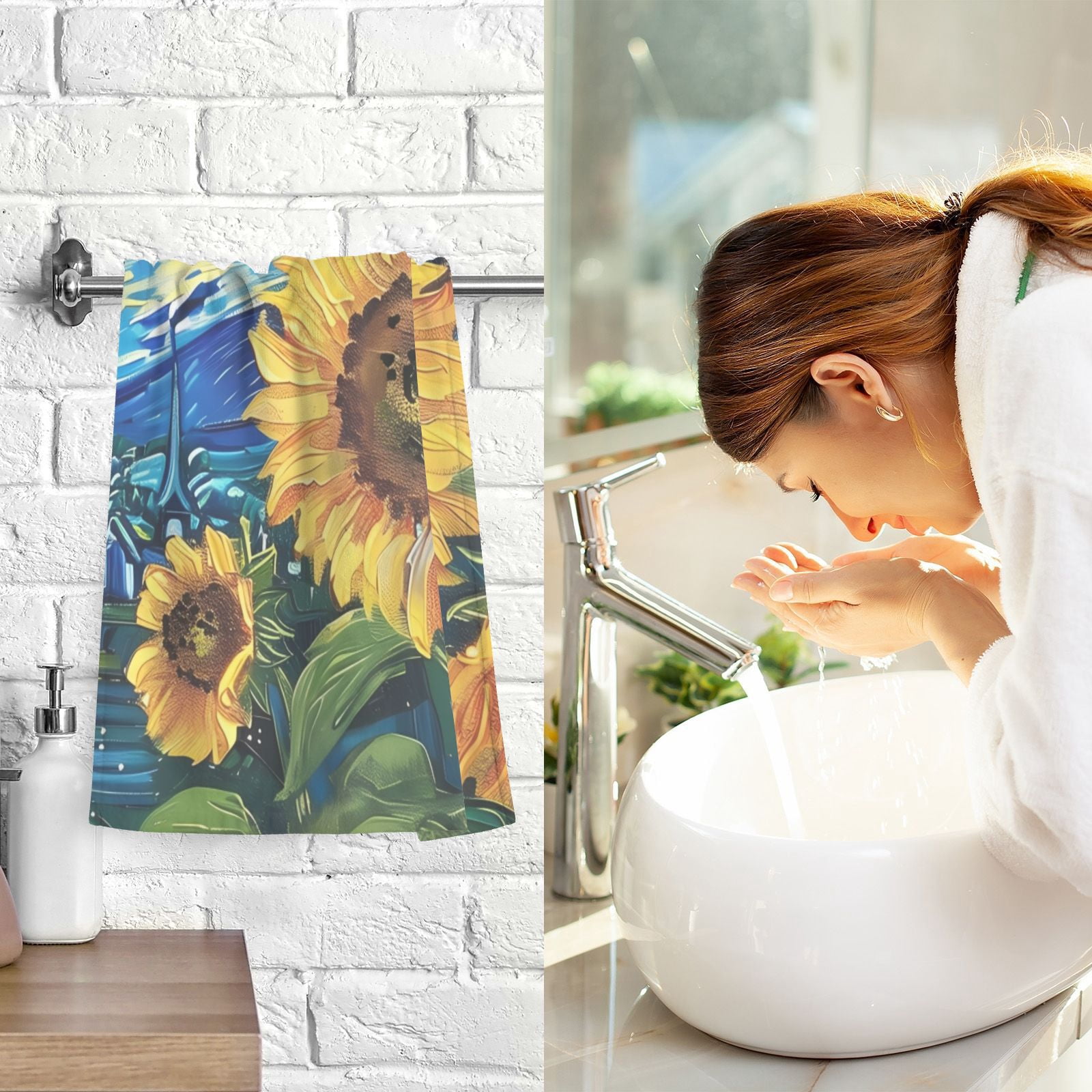 Sunflowers Starry Sky Hand Towels Cotton Bath Towels Large Face Towels Absorbent for Bathroom 2 Packs