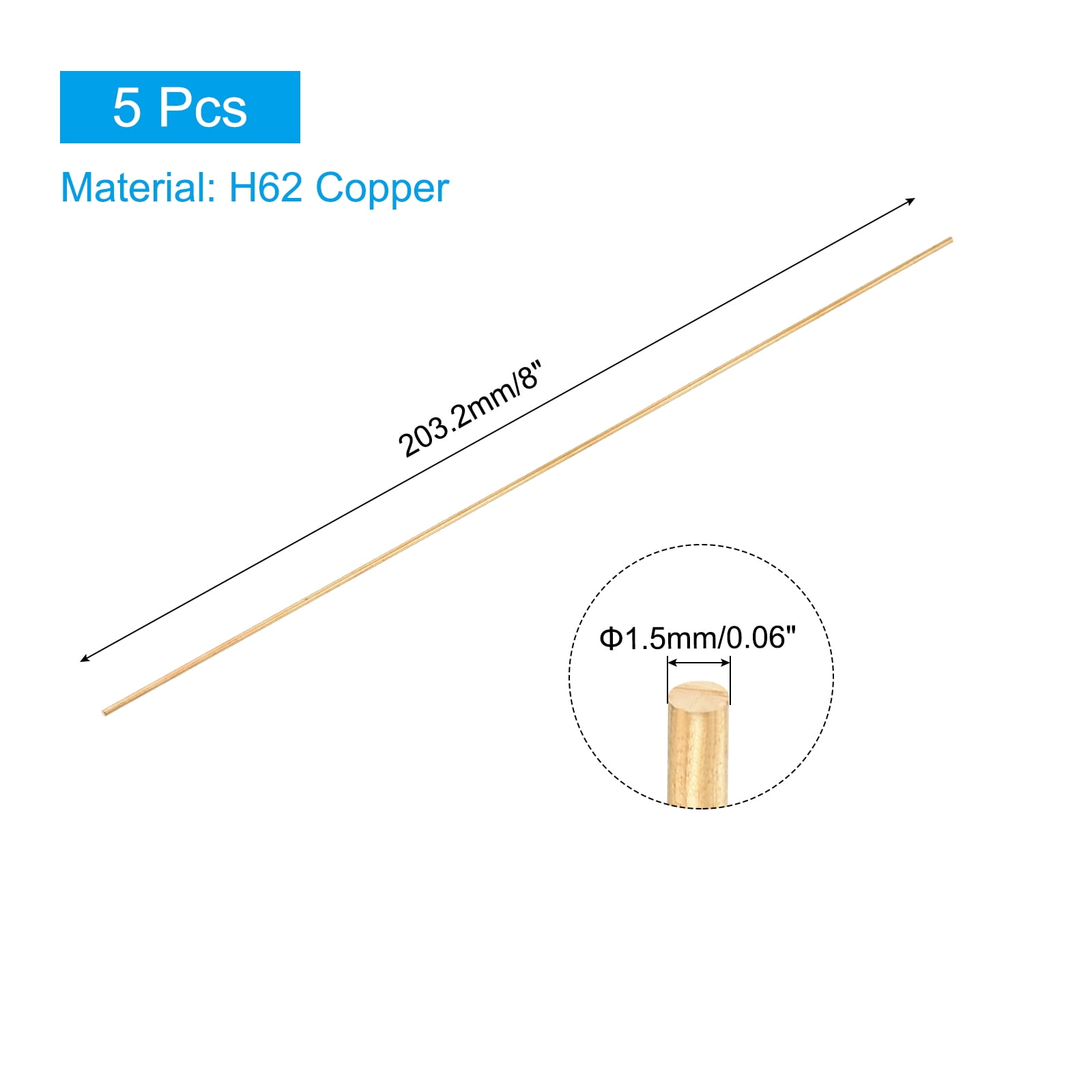 Unique Bargains Brass Round Rod, Lathe Bar Stock H62 Brass for Craft 1.5mm x 8"