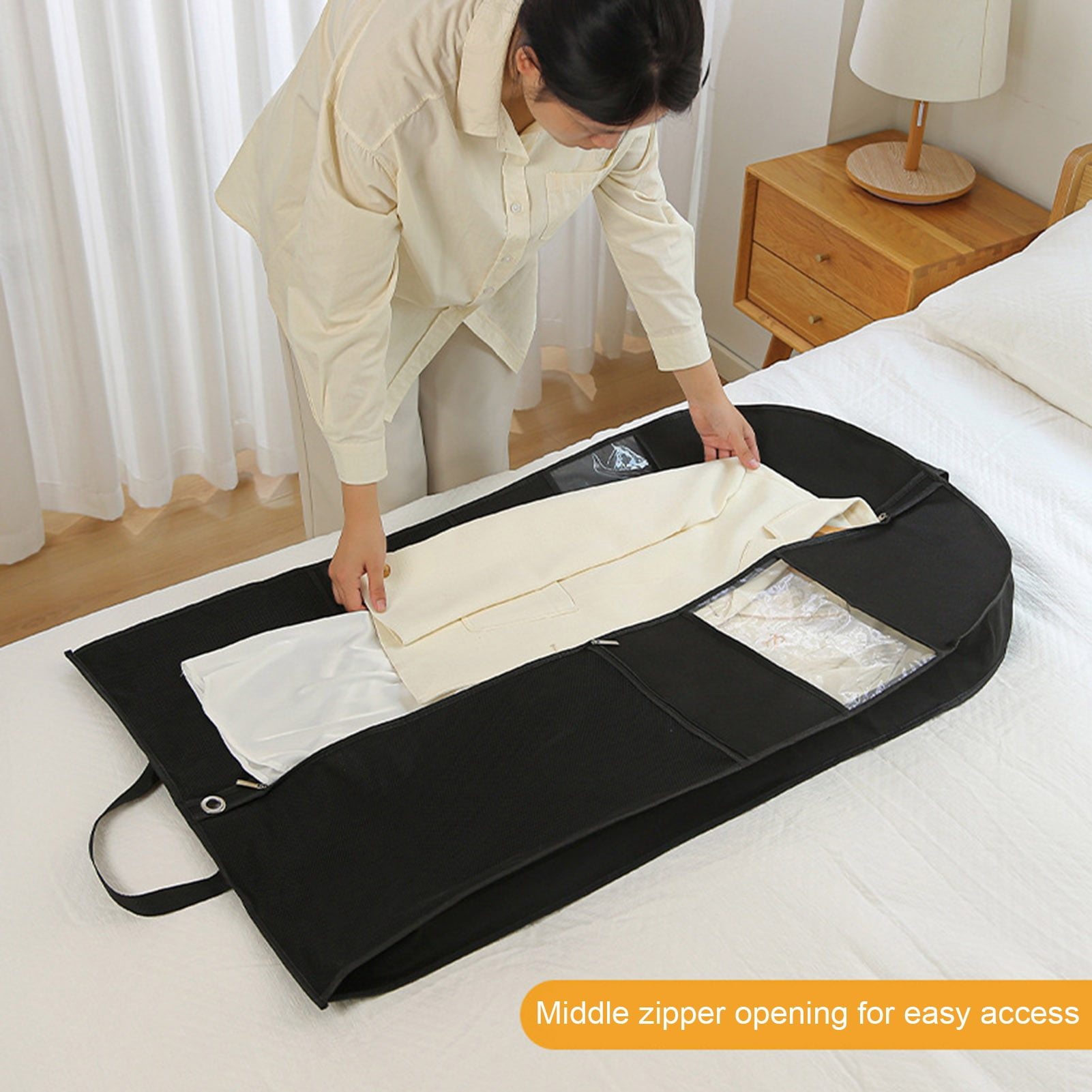 tasrioml Garment Bag Smooth Zipper Breathable Fabric Mesh Pockets Clear Windows with Handle Hanging Closet Clothes Storage Organizer