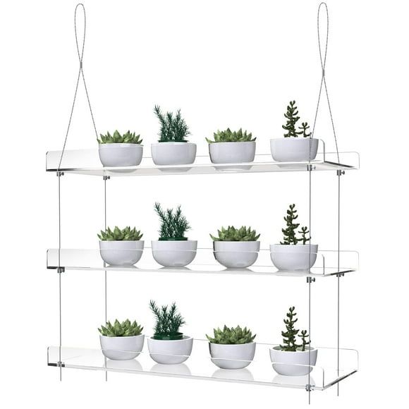 Clear Hanging Window Plant Shelves,Indoor Windows Wall Hanging Plant Stand Flower Display,Flower Pot Organizer Storage for Window Grow Herbs,Mic