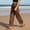 Brown women cotton linen pants a1, variant on Womens Cotton Linen Wide Leg Pants Elastic Waist Casual Boho Lounge Long Trousers with Pockets Solid Work Beach Walk Yoga, Khaki M