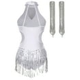 thumbnail image 4 of iiniim Women Sequin Latin Dance Outfits Sleeveless Fringed Ballroom Leotard with Gloves Salsa Tango Dancewear Silver XL, 4 of 6