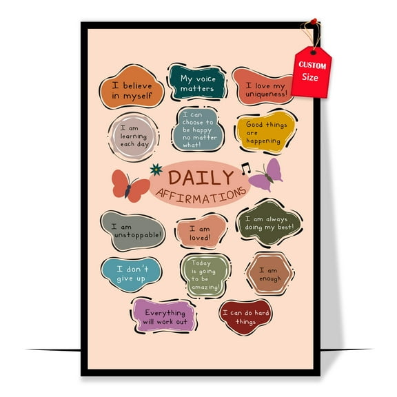 LOLUIS Daily Affirmations ​Poster, Mental Health Poster for Classroom School Counsellor, Therapist Office Decor (Unframed 11"x17")