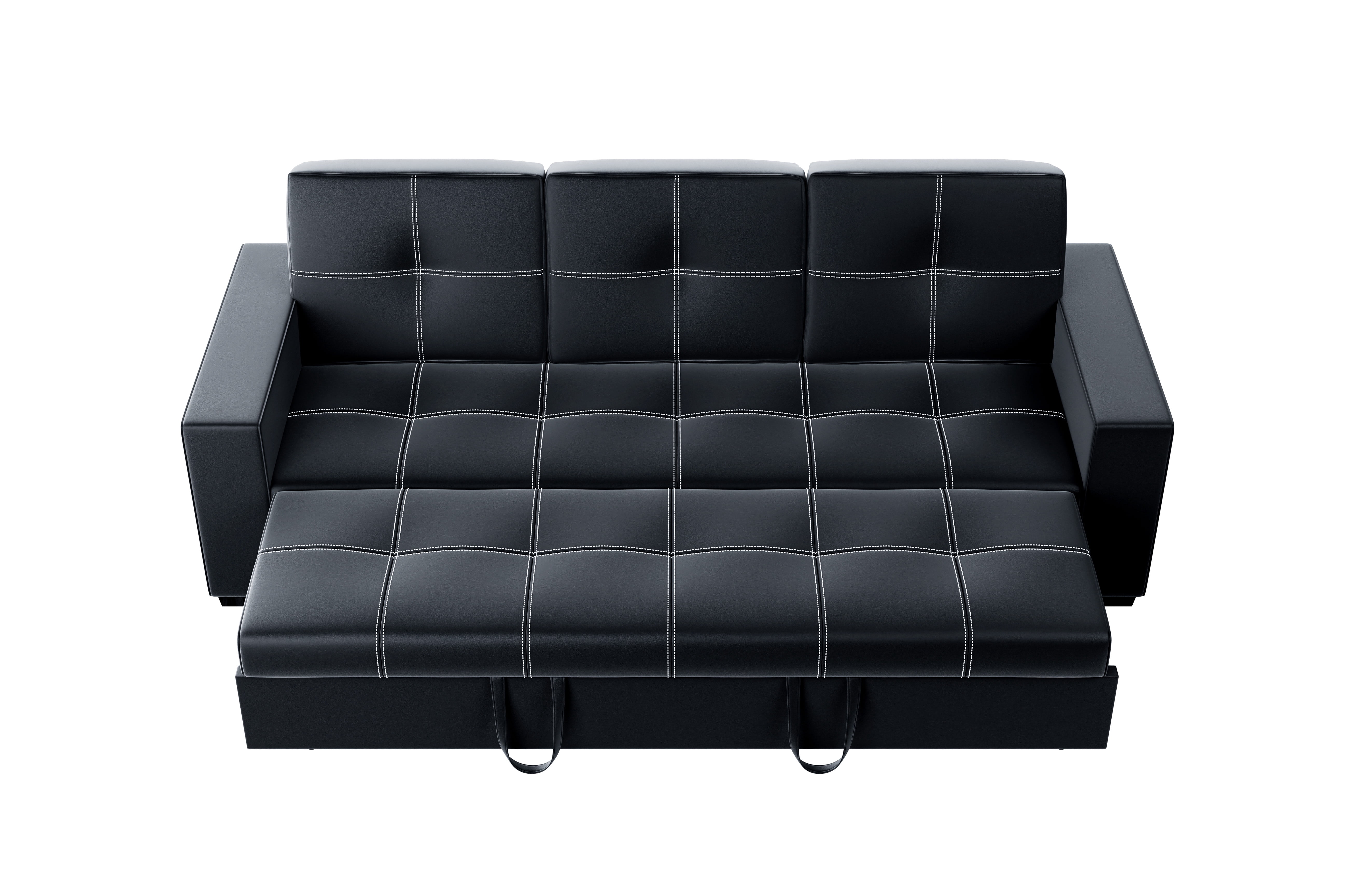 Poundex  Furniture Faux Leather Convertible  Sofa  in  Black