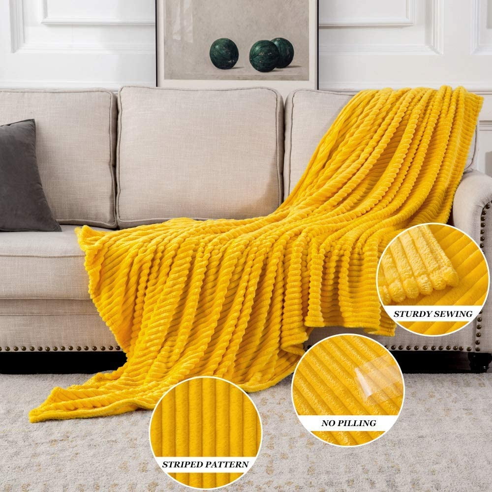 HTOOQ Fleece Throw Blanket with Stripe Pattern Fuzzy Flannel Lemon Yellow Blanket for Couch Plush Warm Cozy Bed Blanket Boho Decor for Bed Sofa Chair Throw Size 5HTOOQ x6HTOOQ Walmart