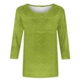 thumbnail image 4 of Viluyesy Round Neck T-Shirt for Womens 3/4 Sleeves Shirt Tops Fashionable Relaxed Elasticity Loose Blouse Army Green Size XL, 4 of 5