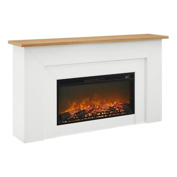 Pemberly Row 64" Wood Landscape Electric Fireplace in White and Oak
