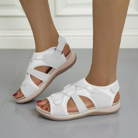 

absuyy Women s Flat Sandals- Open Toe Retro Casual Beach Sandals Roman Fish Mouth Round Toe Summer Slide Sandals #931 White