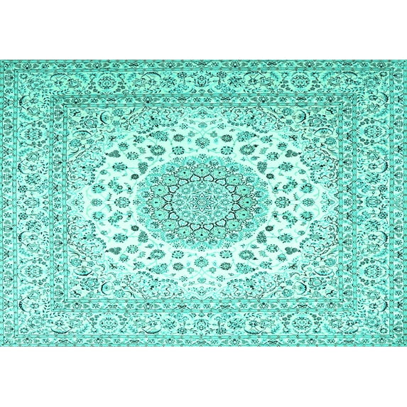 Ahgly Company Machine Washable Indoor Rectangle Persian Turquoise Blue Traditional Area Rugs, 7' x 10'