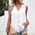 thumbnail image 2 of LEAVINGSUO Tank Tops for Women Summer Casual Solid Color Round Neck Button-Up T-Shirt White XL, 2 of 7