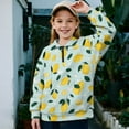 thumbnail image 2 of Uorisanigo Lemon Print Girls Half Zip Cropped Pullover Sweatshirt Loose Long Sleeve Shirts Top Fall Clothes Quarter Zipper Hoodies No Hood for Vacation Shopping Exercise Wear, 2 of 7