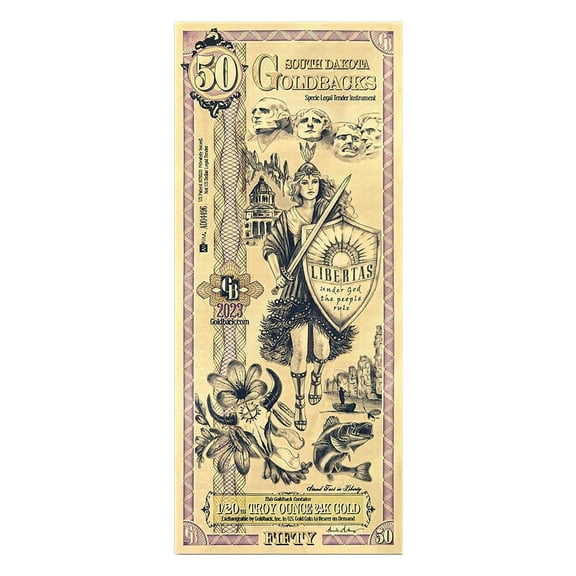 50 South Dakota Goldback 1/20 oz 24K Gold Foil Aurum Note