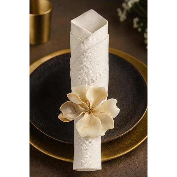 Fennco Styles Elegant Flower Design Decorative Napkin Rings, Set of 4 – Coral Floral Napkin Holders for Wedding, Parties, Holiday Dinners & Everyday Use