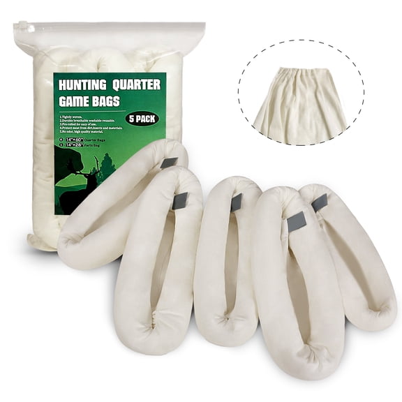 Game Bags Elk Hunting Meat Bags, 60inch 5-Pack Rolled Heavy Duty Quarter Bags, Reusable & Breathable Meat Game Bags with Reflective Strip for Elk, Caribou, Deer, Moose, Antelope, Duck