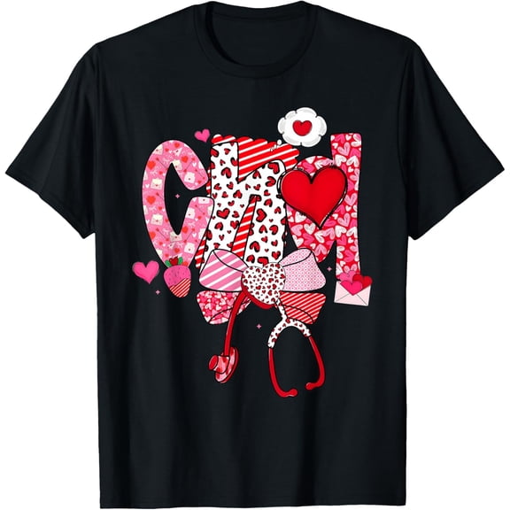 Happy Valentine CNA Nurse Coquette Bow Heart Women T-Shirt