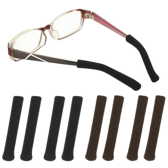 Uxcell Glasses Ear Cushion 2.17 In, 4 Pairs Soft Ear Grippers Knitting Cotton Glasses Non-Slip Comfortable Elastic Eyeglasses Arm Cushions Temple Tips, Black/Brown