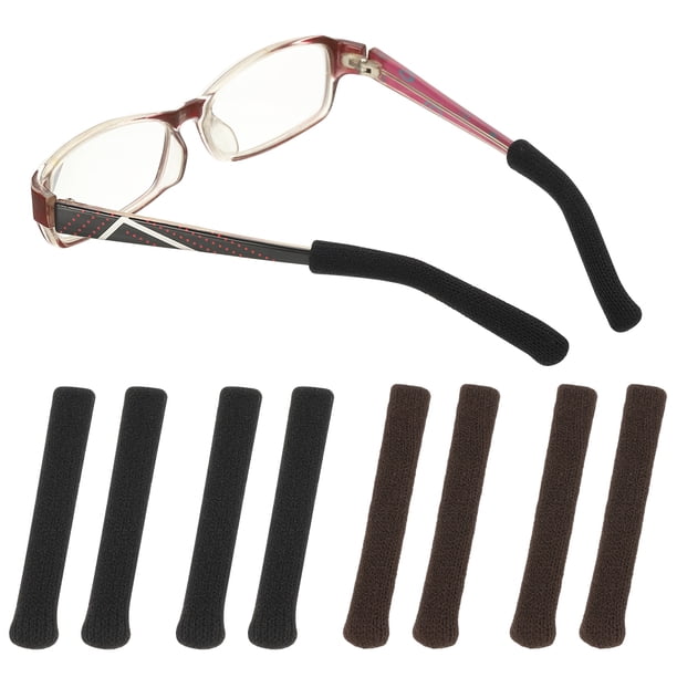 Cojín para orejas de gafas Uxcell 2.17 In, 4 pares de sujetadores suaves de orejas de algodón, antideslizantes y cómodos, cojines elásticos para las patillas de las gafas, negro/marrón