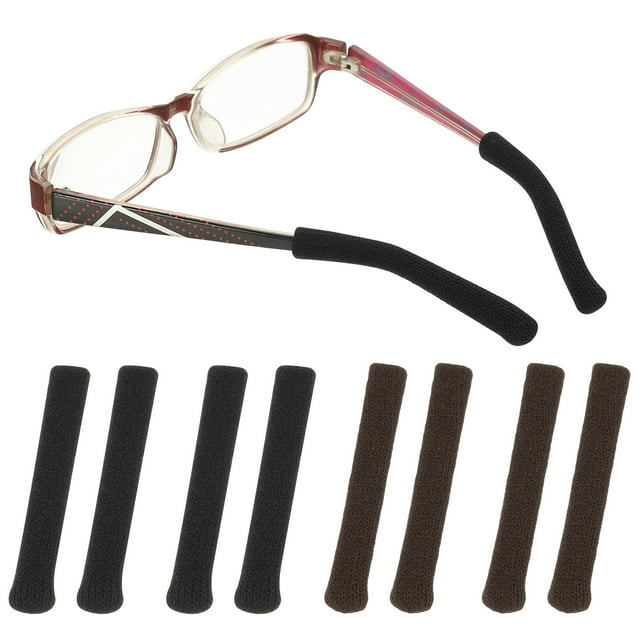 Cojín para orejas de gafas Uxcell 2.17 In, 4 pares de sujetadores suaves de orejas de algodón, antideslizantes y cómodos, cojines elásticos para las patillas de las gafas, negro/marrón